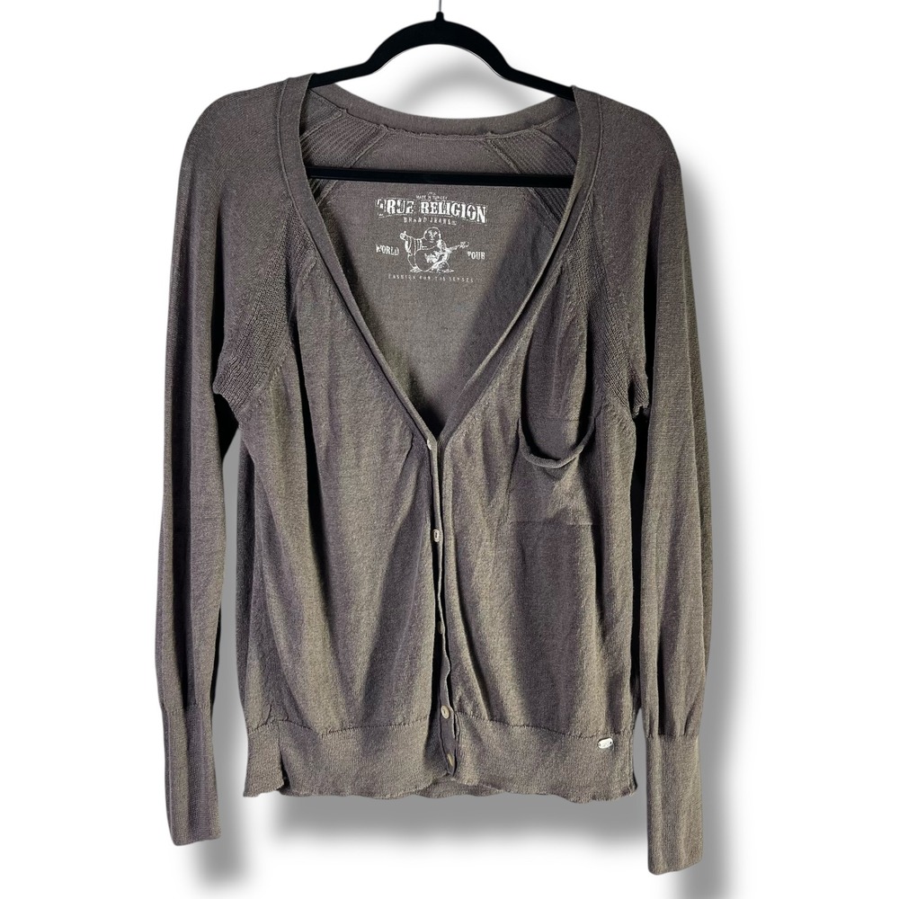 True Religion Womens Sz Large‎ Cardigan Sweater Long Sleeve Button Front Knit